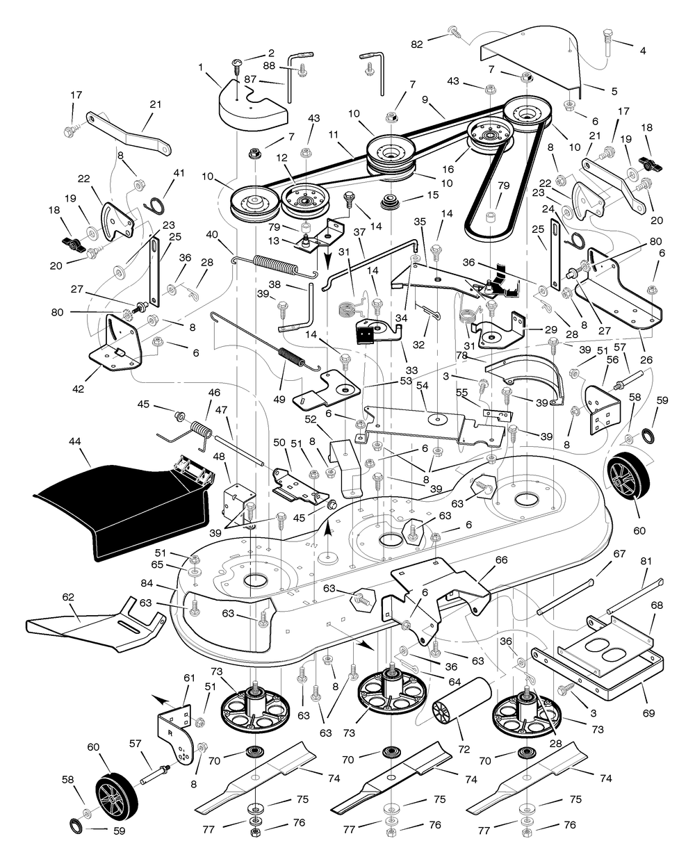 Mower Housing Diagram and Parts List for 465600X48A 2005 Briggs and Stratton Lawn Tractor